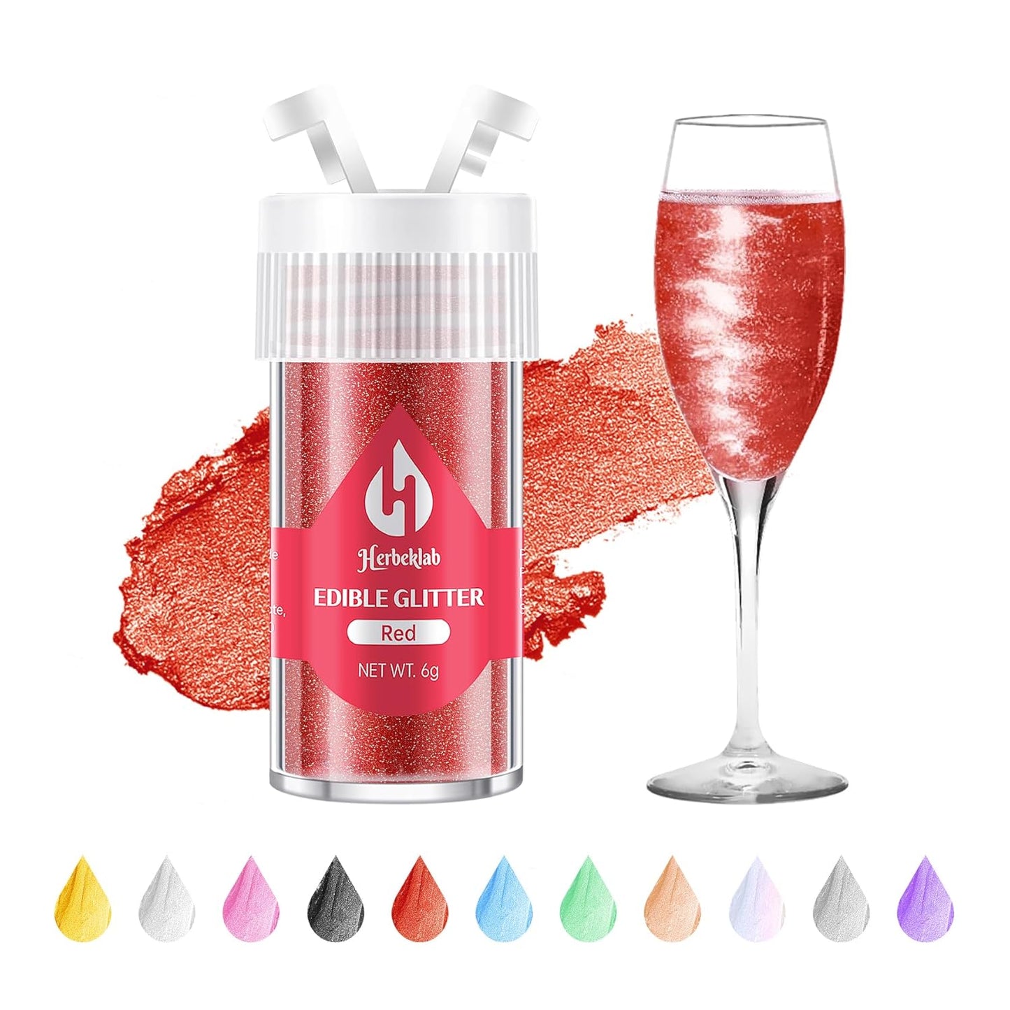 Red Edible Glitter for Cocktails - 6g Red Luster Dust Edible Drink Glitter Food Grade Metallic Shimmer Powder Sprinkles for Beverage Cake Chocolate Candy