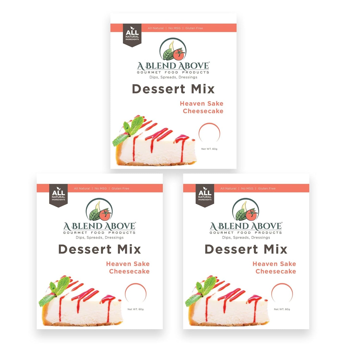 A Blend Above Heaven Sake Cheesecake Mix - No-Bake Dessert, All Natural, Vegan, Gluten Free, No MSG - Instant Dessert Mix, Fruit Dip, Bagel Topping, Frosting, Cheesecake Filling - Makes 16 Oz (Pack of 3)