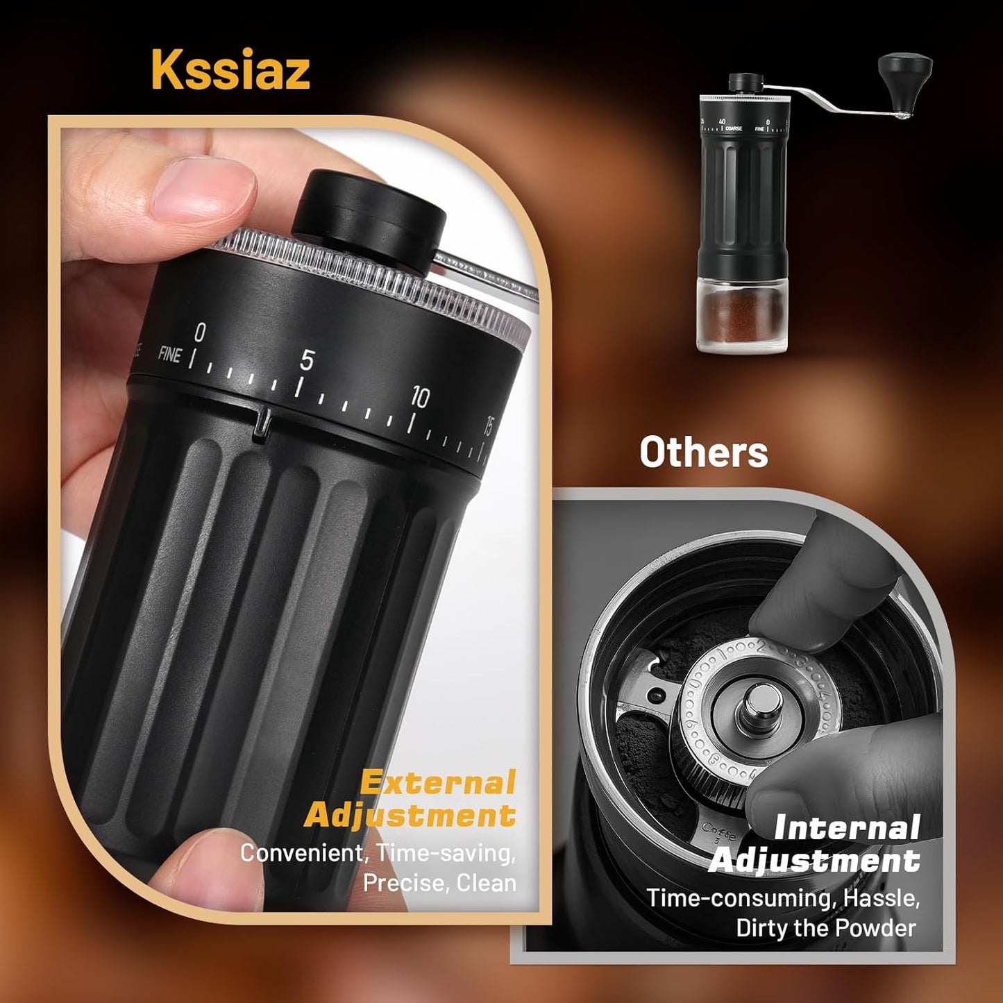 Manual Coffee Grinder, 25g Capacity Coffee Maker with 40 External Adjustable Settings, Conical Ceramic Burr Mill for Espresso Pour Over, Portable Espresso Grinder for Home Travel Camping Office