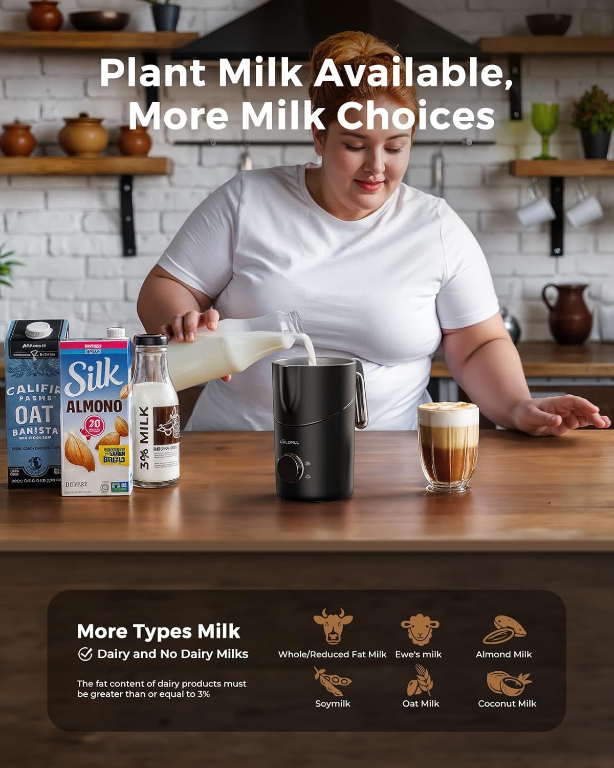 Milk Frother and Steamer, 8-in-1 Rechargeable Electric Milk Frother for Coffee, 13.5oz/400mL Large Capacity Automatic Warm and Cold Foam Maker, Hot Chocolate Maker Coffee Frother, Black