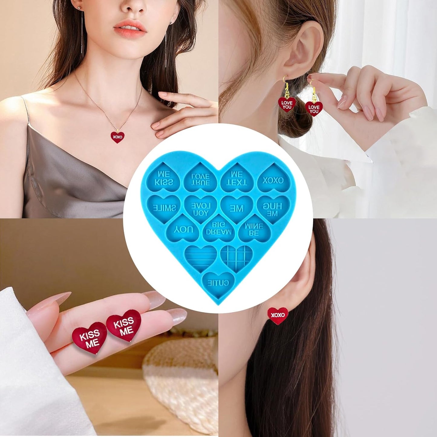 Heart Resin Molds 5pcs Valentine's Heart Silicone Resin Molds for Keychain, Epoxy Resin Casting, Jewelry Making, Valentine Cake Decoration, Cupcake Topper