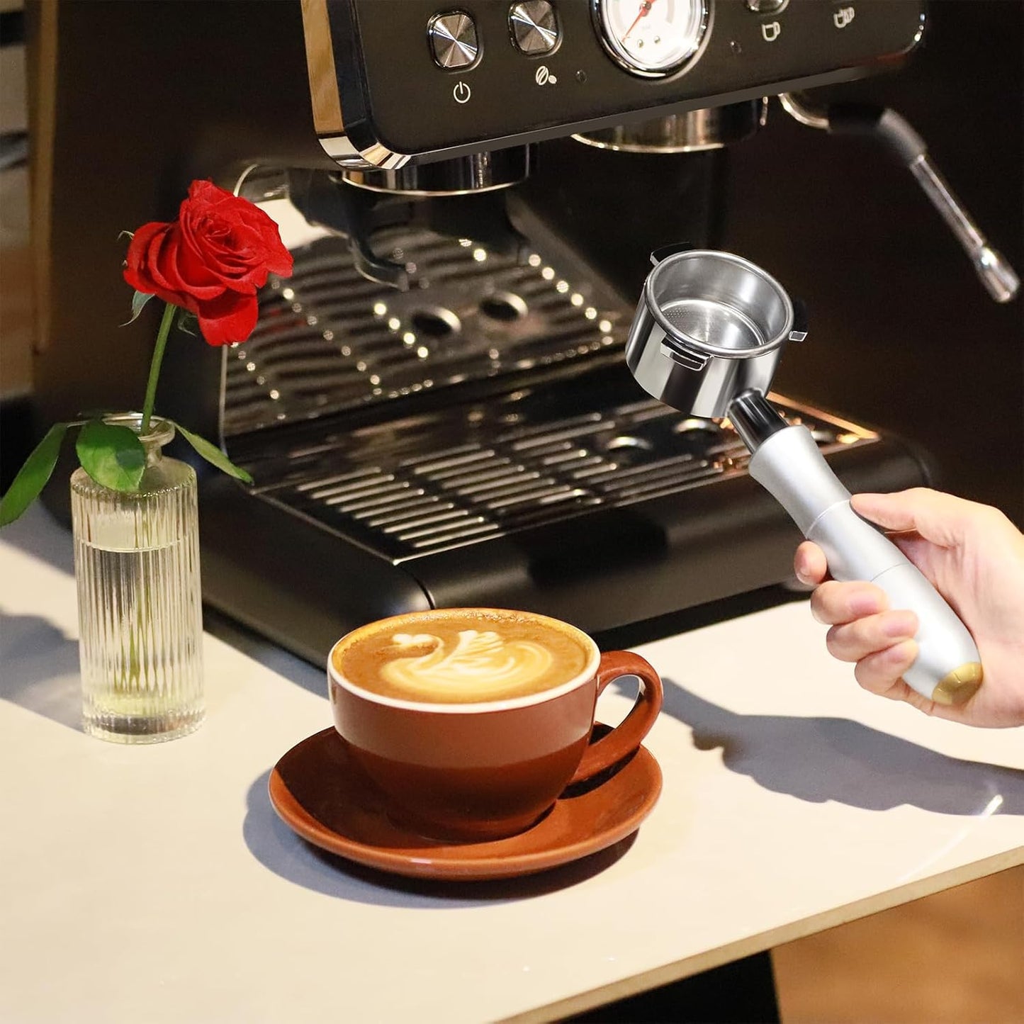 MEION 54mm Bottomless Portafilter Compatible with Breville Barista Express Machines, Sage, Barista Pro, BES870XL, BES878, BES880, Espresso Portafilter with 18g Filter Basket & Puck Screen