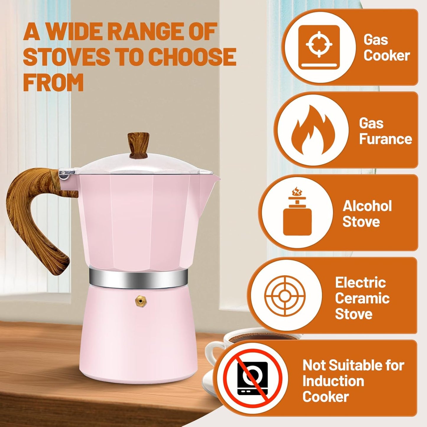 6 Cup Aluminum Espresso Stovetop Moka Pot Express Coffee Maker Percolator Italian Classic Mocha Coffee Machine for Italian and Cuban Cafe Brewing for Home & Camping 300ml 10oz