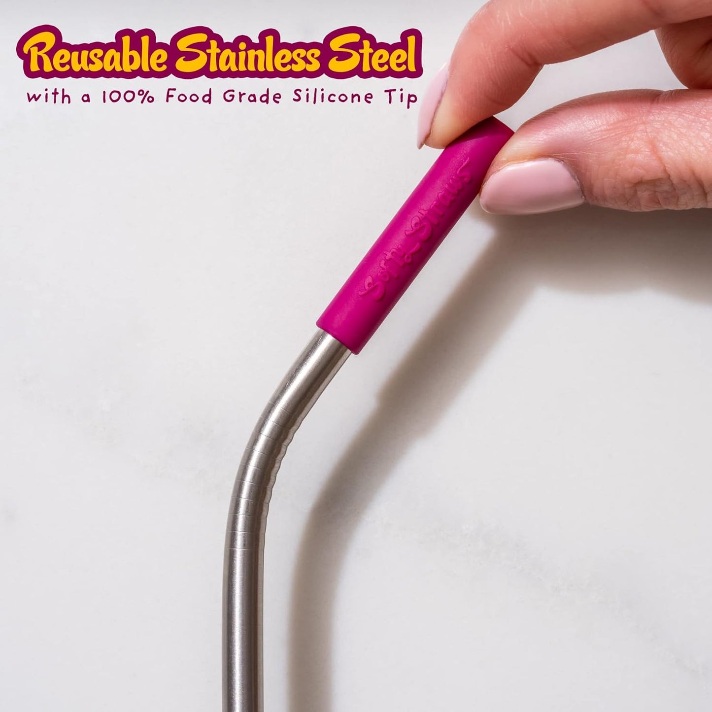 Premium Reusable Stainless Steel Drinking Straws With Silicone Tips + Patented Straw Cleaners and Carrying Case - 9” Long Metal With Curved Bend for 20/30/32oz Tumblers