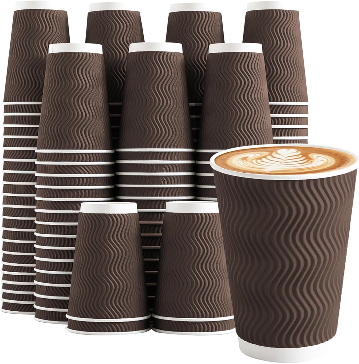 12 oz Coffee Cups Disposable, 100 Count Insulated Paper Coffee Cups, Corrugated Ripple Wall Design Paper Cup, Hot Cold Drinking Cup for Party, Picnic, Travel, Business, Home