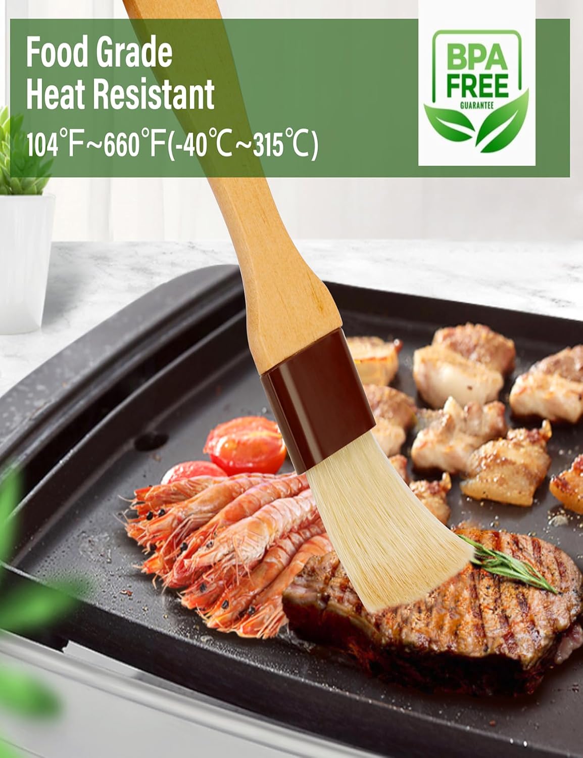 Basting Brush,Pastry Brush 1.5" & 1" - Natural Bristle Cooking Brush for Baking,Not Shed Food Grade Brush,Butter Brushes,Cooking Brush for Oil and Sauce,Kitchen Turkey Baster,Egg Wash Brush(4 Pc)