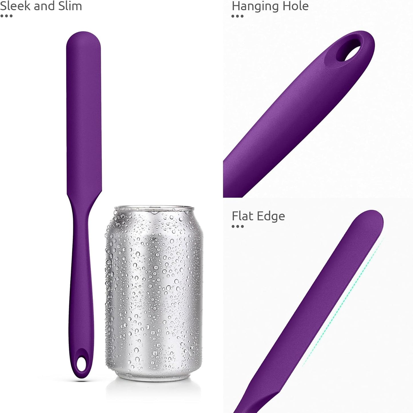 U-Taste Skinny Silicone Jar Spatula: 600ºF Heat-Resistant Food-Grade 10in Long Narrow Sourdough Stirring Stick, Seamless Flexible Peanut Butter Spreader for Scraping Icing Bread Cream, Jam (Purple)