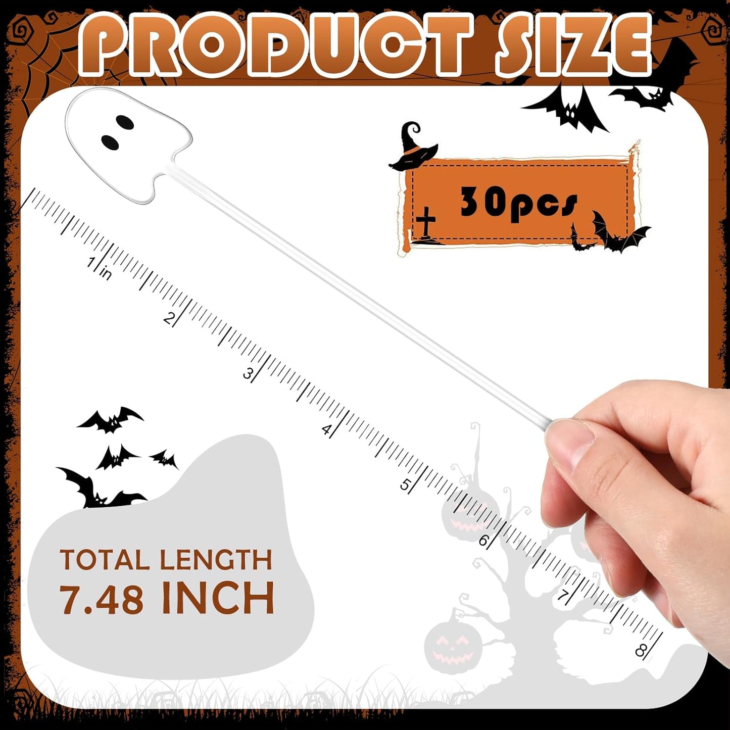 30 Pcs Halloween Swizzle Sticks Plastic Coffee and Cocktail Stirrers Fall Thanksgiving Drink Stirrers Cocktail Mixers for Halloween Fall Autumn Party Tea Coffee Bar Decoration(Ghost)
