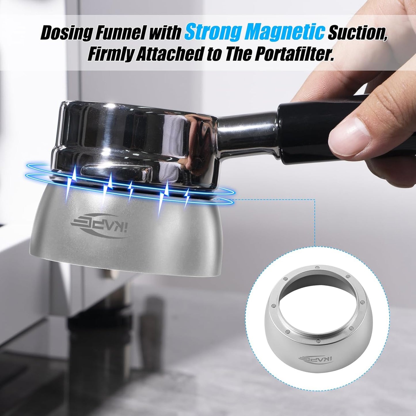 IKAPE Magnetic Dosing Funnel Set, 51MM Espresso Dosing Ring & Puck Screen Kit Compatible with Delonghi 51MM Bottomless Portafilter - with 8 Small Magnet (Silver)