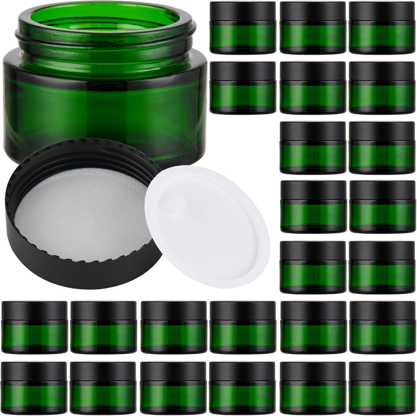 Glass Jars with Lids,Eco-Friendly Cosmetic Containers with Airtight Black Lids & Liners, Multi-Color Options for Cream, Lotion, Body Butter, DIY Skincare Travel Jars (Green, 1oz)