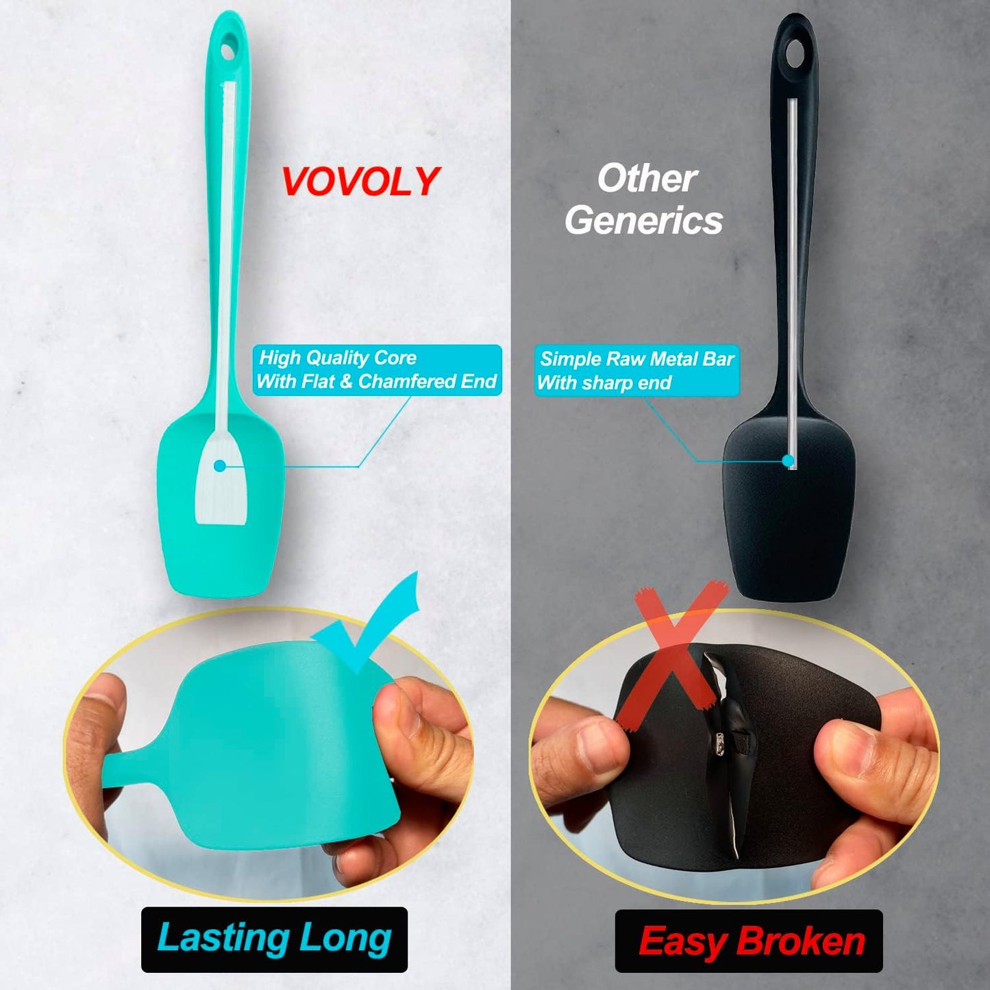 Silicone Spatula Set, High Heat Resistan Rubber Spoon Spatula, Non-Stick Spoonula with Seamless One Piece Design, Flexible Scrapers Baking Mixing Tool, 3 Pack, teal