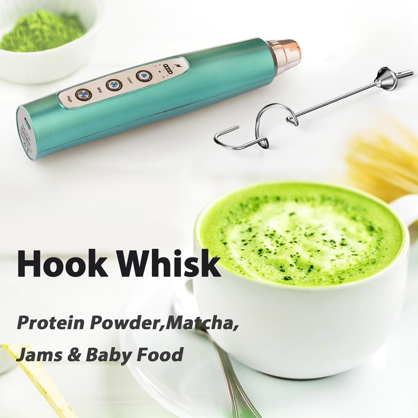 Milk Frother Rechargeable Handheld-Electric Whisk 3 Speed Adjustable, Coffee Frother Wand with 3 Stainless Whisks, Electric Foam Maker, Drink Mixer Blender for Latte Cappuccino Matcha Egg