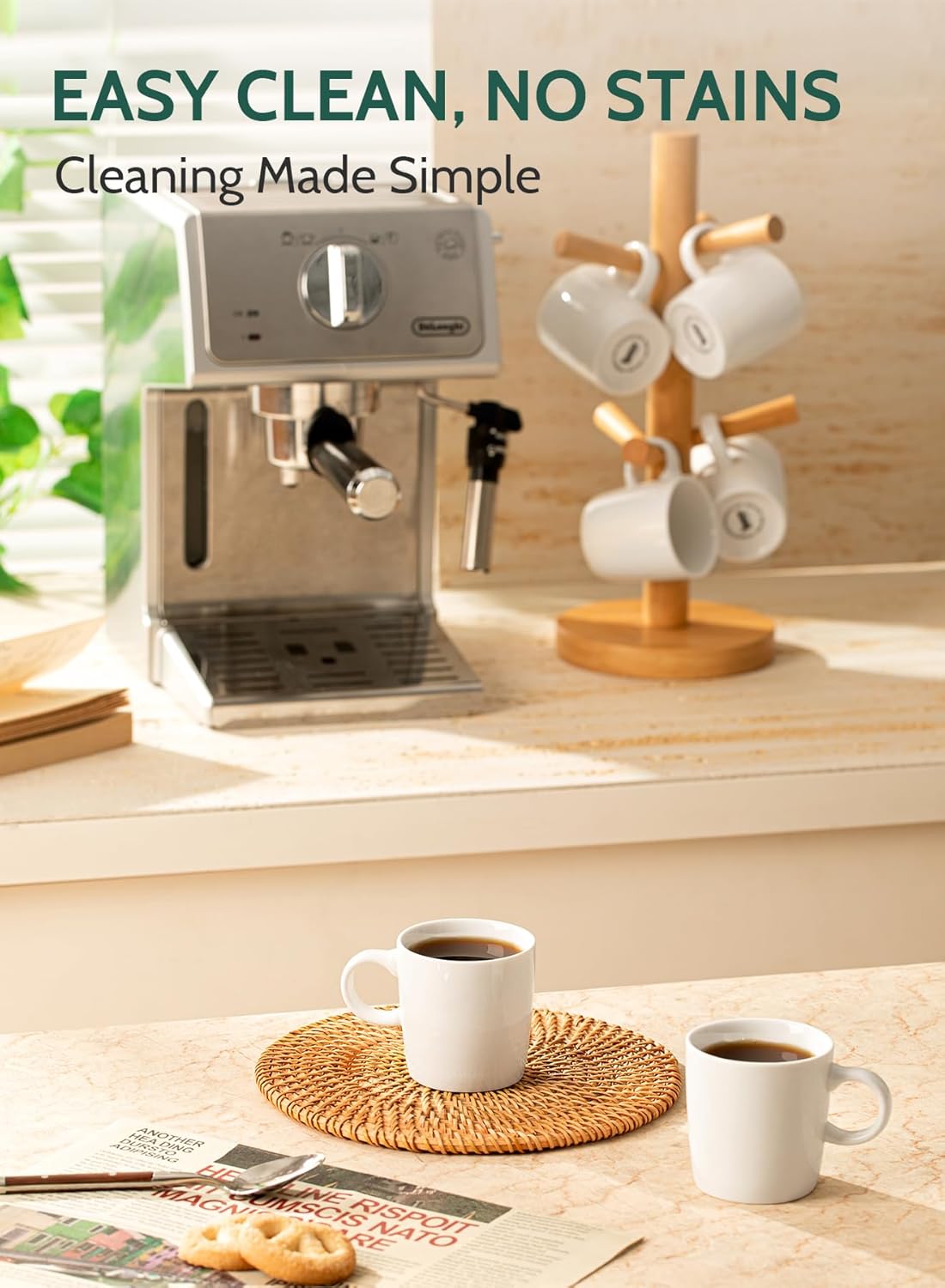 Sweese 3.5oz Porcelain Espresso Cups Set of 4, Mini Coffee Mugs Demitasse Cups - White