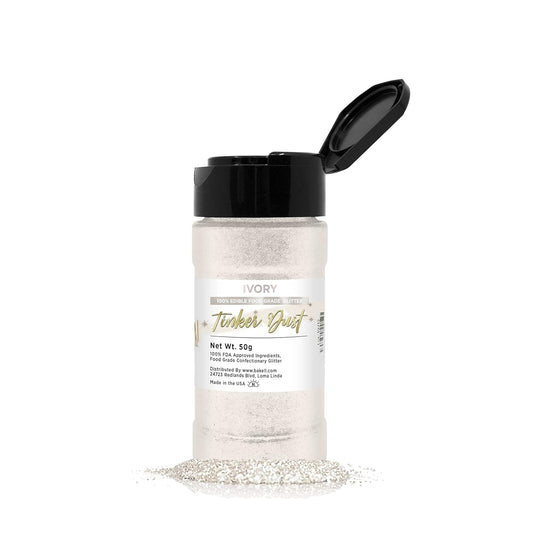 BAKELL Ivory Edible Glitter, 45 Grams | TINKER DUST Edible Glitter | KOSHER Certified | 100% Edible Glitter | Cakes, Cupcakes, Cake Pops, Drinks, Dessert Vegan Glitter & Dusts (45g Shaker, Ivory)