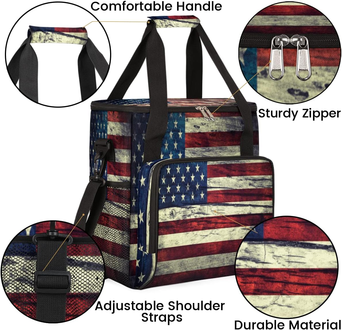 Vintage American Usa Flag Coffee Maker Carring Bag Travel Storage Tote Bag Compatible with Keurig K-Mini or K-Mini Plus Portable Single Serve Coffee Brewer Case with Pockets for K-cup Pods