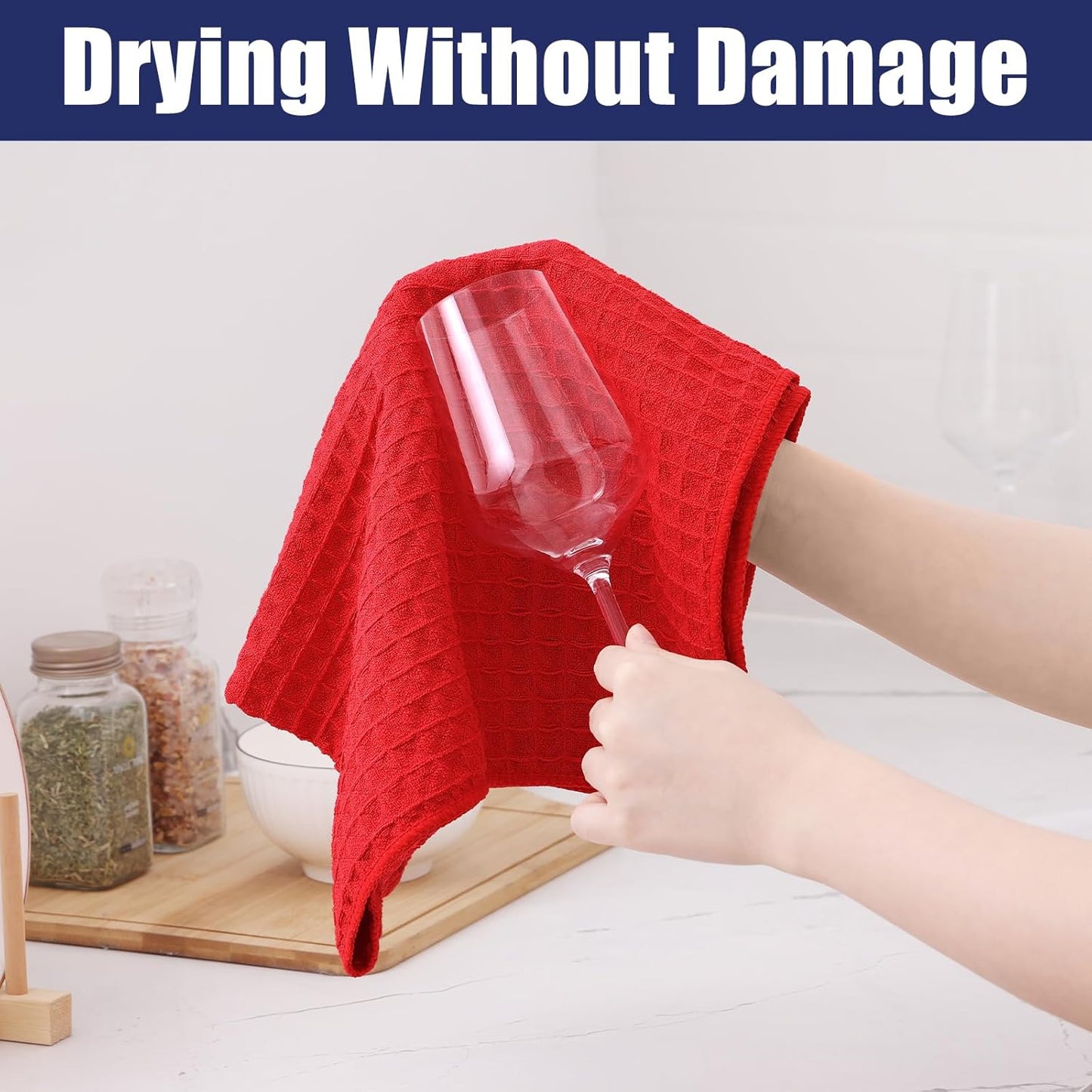 Homaxy Microfiber Waffle Weave Kitchen Dish Cloths, 12 x 12 Inch Ultra Absorbent and Solid Color Dish Towels for Kitchen Fast Drying Dishcloth for Washing Dishes, 12 Pack, Red