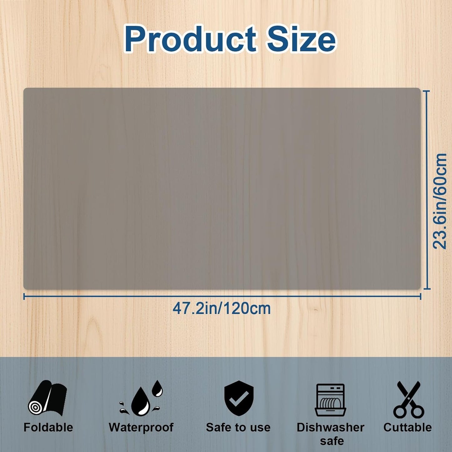 47.2''x23.6''(120cmx60cm) Large Silicone Mat for Kitchen Counter, Non-Slip Heat Resistant Countertop Protector, Waterproof Silicone Craft Mat for Kitchen Island, Translucent Brown