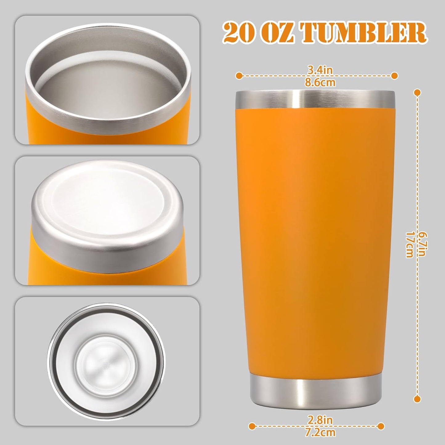 20 oz Tumbler with lid Double Wall Vacuum Insulated Tumblers Stainless Steel Coffee Mug Travel Coffee Tumbler Powder Coated Tumbler Cup Keep Hot&Cold - (Orange 1 Pack)