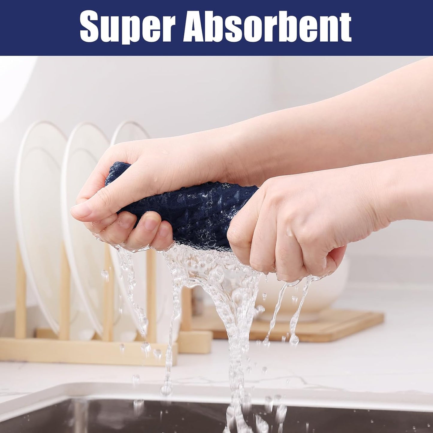 Homaxy Microfiber Waffle Weave Kitchen Dish Cloths, 12 x 12 Inch Ultra Absorbent and Solid Color Dish Towels for Kitchen Fast Drying Dishcloth for Washing Dishes, 12 Pack, Navy Blue