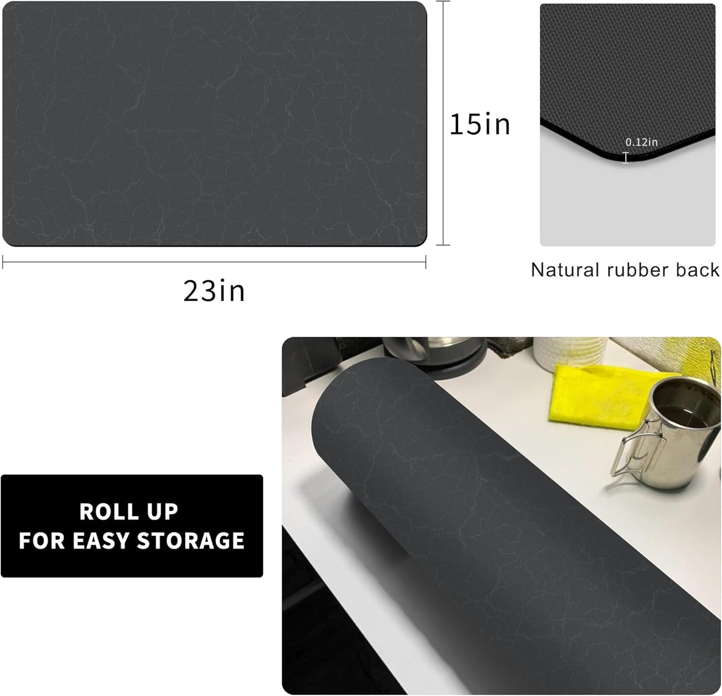 Golener Coffee Bar Accessories - Under Coffee Maker Mat, Cafe Tray Pad, Rubber Mats, Absorbent Pad, Under Appliance Mats, Dish Drying Mat for Kitchen Counter, Dish Drying Pad, 23"x15", Dark Gray