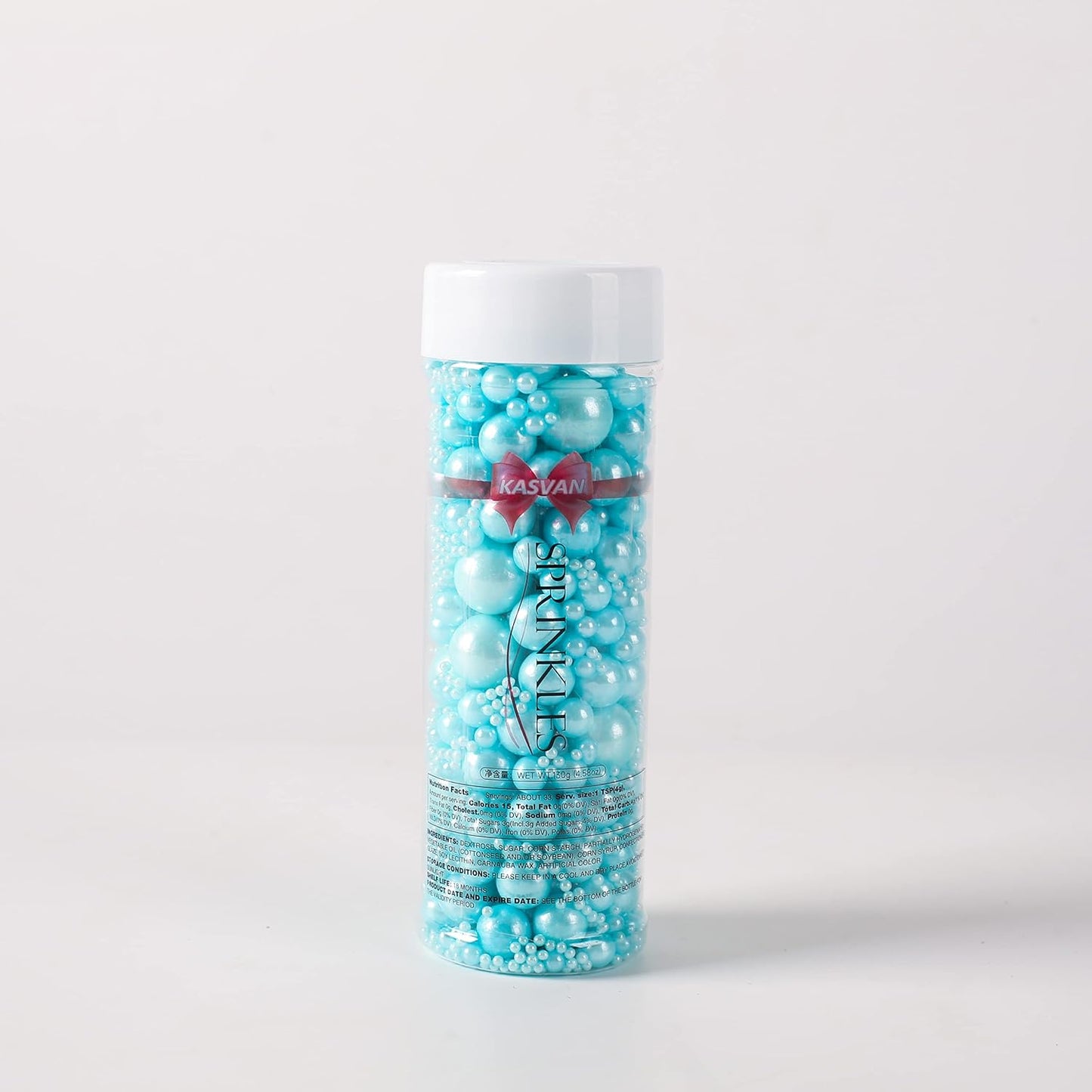 Kasvan Blue Pearl Sugar Sprinkles - Edible Candy Pearls 130g/4.58 Oz, Mix Size, Baking Cake Decorations, Ice Cream Toppings and Cookie Decorating, Wedding Party Chirstmas Supplies