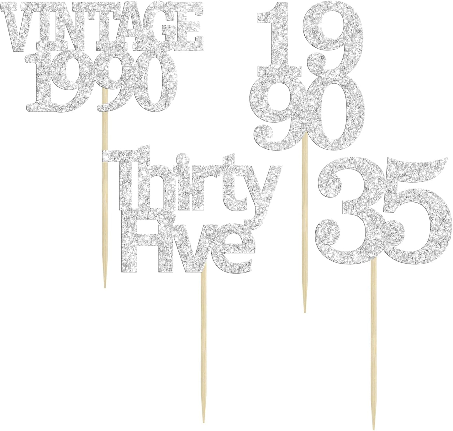 Gyufise 24Pcs Happy 35th Birthday Cupcake Toppers Glitter Thirty Five 35 Fabulous Vintage 1990 Cupcake Picks for 30th Birthday Wedding Anniversary Party Cake Decorations Supplies Rose Gold