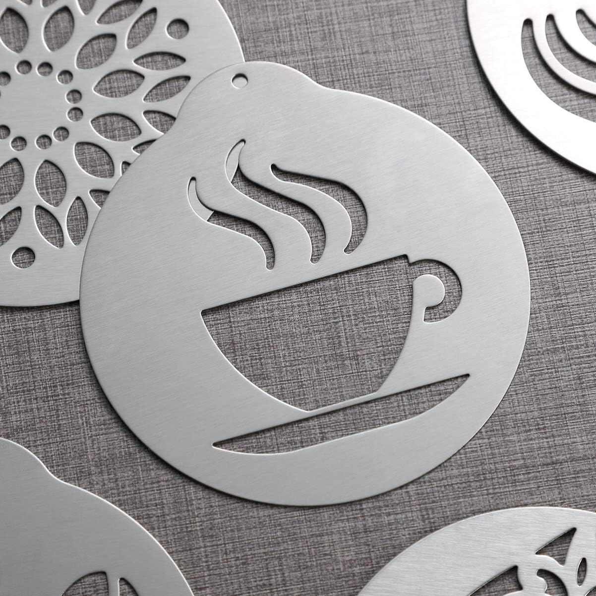 Coffee Decorating Stencils, 5Pcs Stainless Art Stencils Garland Mould Cappuccino Art Templates for Mousse, Cup Cake, Birthday Cake, Coffee, Hot Chocolate