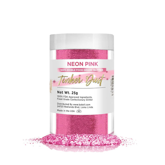 BAKELL Neon Pink Edible Glitter, 25 Grams | TINKER DUST Edible Glitter | KOSHER Certified | 100% Edible Glitter | Cakes, Cupcakes, Cake Pops, Drinks, Dessert Vegan Glitter & Dusts (25g, Neon Pink)