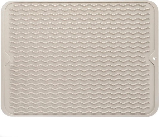 Silicone Dish Drying Mat for Multiple Usage,Easy clean,Eco-friendly,Heat-resistant Silicone Mat for Kitchen Counter or Sink,Refrigerator or drawer liner Tapioca L 16 inches x 12 inches