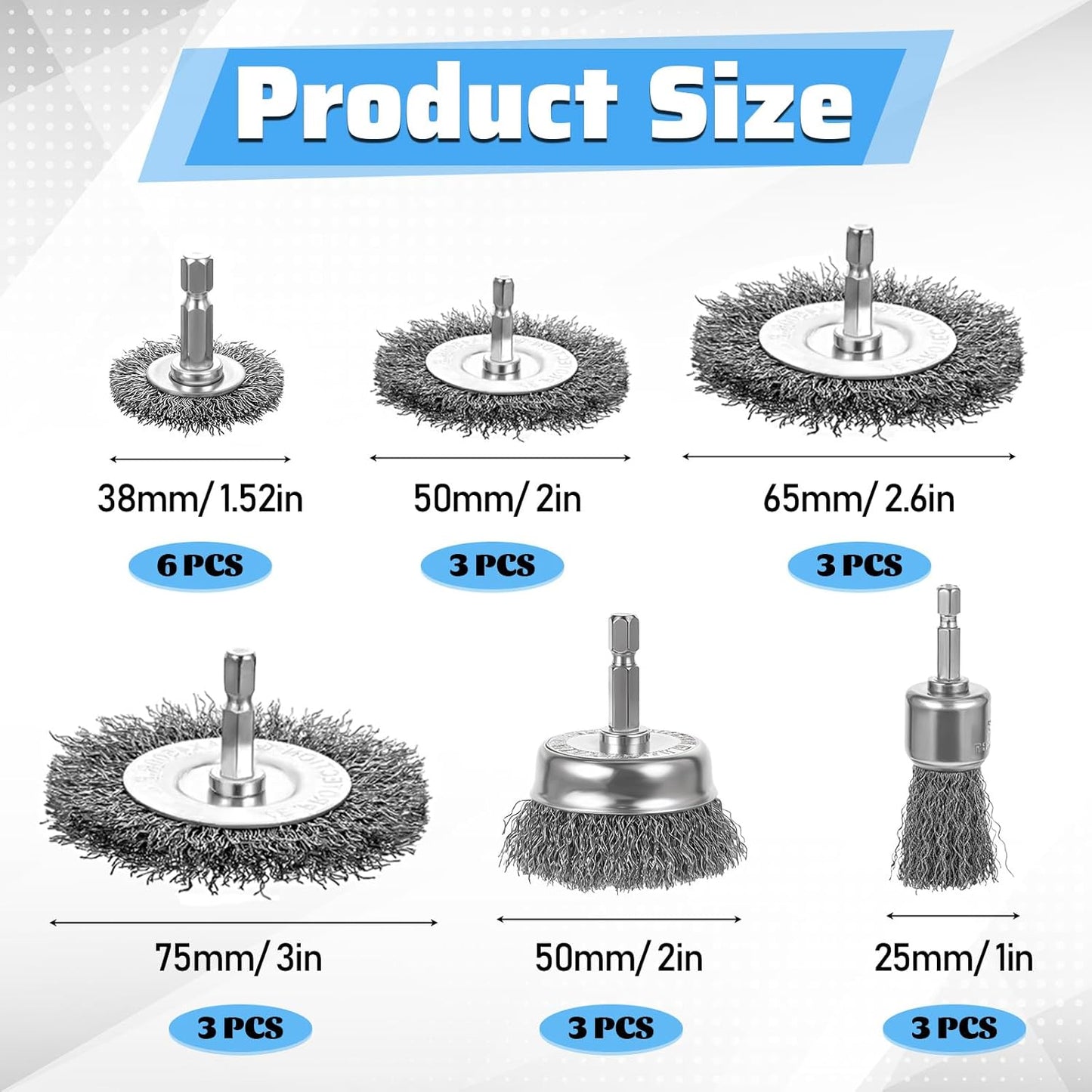 21 Packs Carbon Steel Wire Wheel Brush with 1/4-Inch Hex Shank Cup Pen Wheel Brush Set, Wire Brush for Drill for Rust Removal Scrub Surfaces Paint from Metal Wood