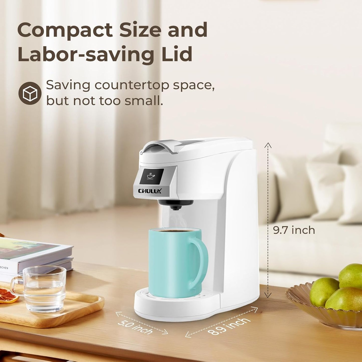 CHULUX Classic Single Serve Coffee Maker for K Cup, One Button Easy Coffee Machine for Office, RV, Travel and Dorm, White