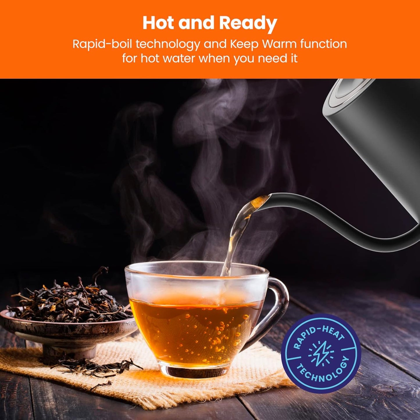 Chefman TrueTemp Precision Control Gooseneck Kettle, Internal Custom Temperature Control and 6 One-Touch Presets, Boil-Dry Protection Auto Shut-Off for Safety, For Pour Over Coffee and Tea, Black