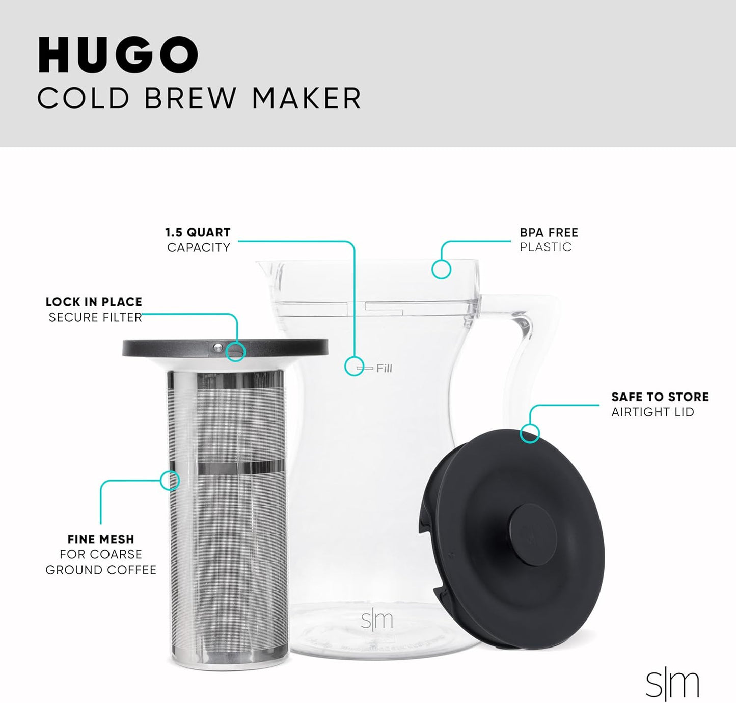 Simple Modern Hugo Cold Brew Coffee Maker | Airtight Pitcher with Fine Mesh Filter | Iced Tea Brewer | 1.5 Quart