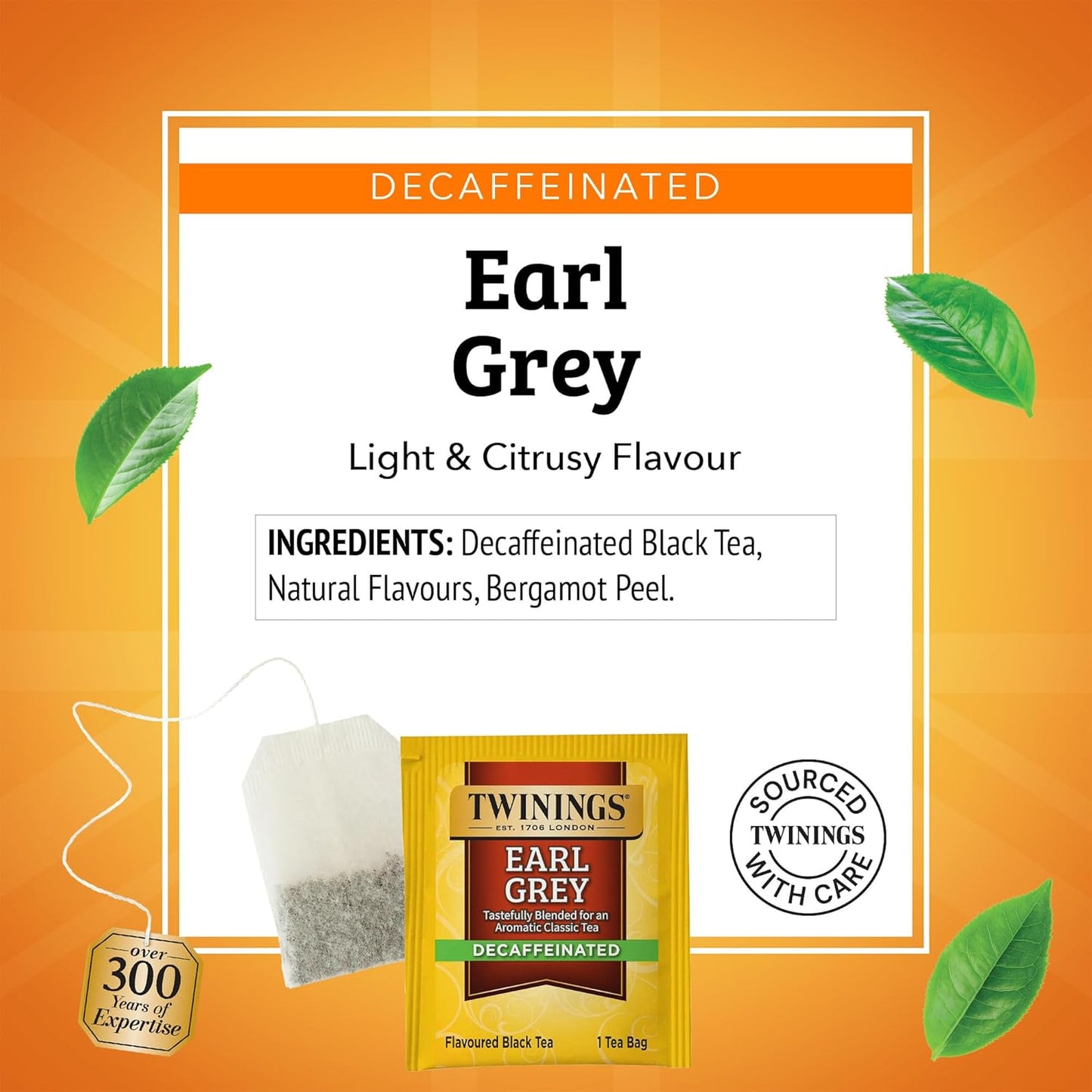 Twinings Decaffeinated Earl Grey Black Tea Individually Wrapped Bags, 20 Count (Pack of 6), Flavoured with Citrus and Bergamot, Enjoy Hot or Iced, 120 Teabags