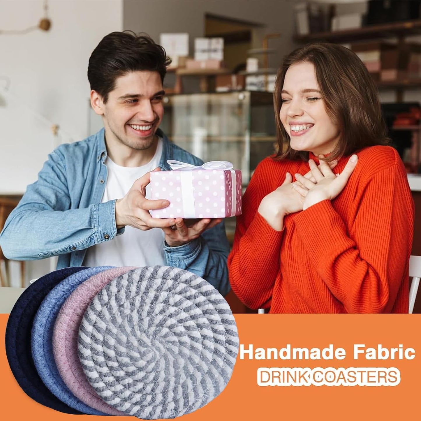 4.8" Sakura Pink Cotton Coasters for Drinks Set of 2 – Soft Absorbent Fabric Drink Pads for Coffee Cups, Boho Pastel Mug Mats for Desk, Nightstand, Dorm & Home Decor – Minimalist & Gift-Ready