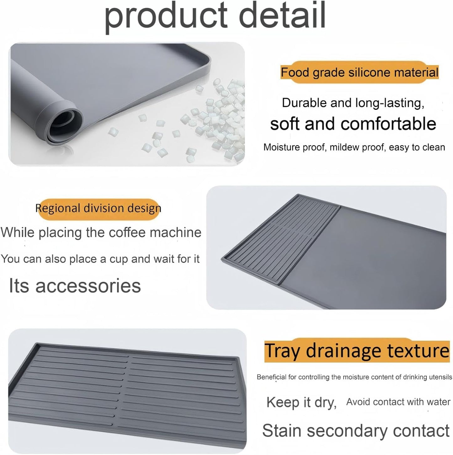 Silicone Coffee Pad, 24-inch x 16-inch Mat, with Removable Baking Tray, Fits Coffee Machines and Baking Sheets, Black