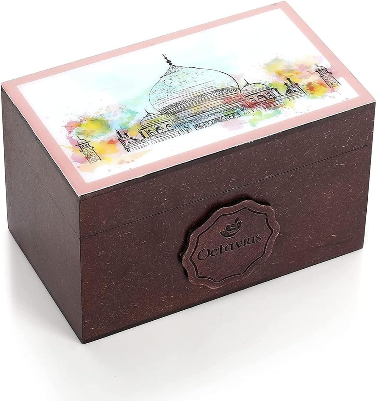 Octavius Assorted Tea Gift Set | 6 Flavored Black & Green Teas | 30 Premium Teabags in Each Box | Wooden Tea Sampler with Taj Mahal Design | Luxury Tea Gift Box | Pack of 2