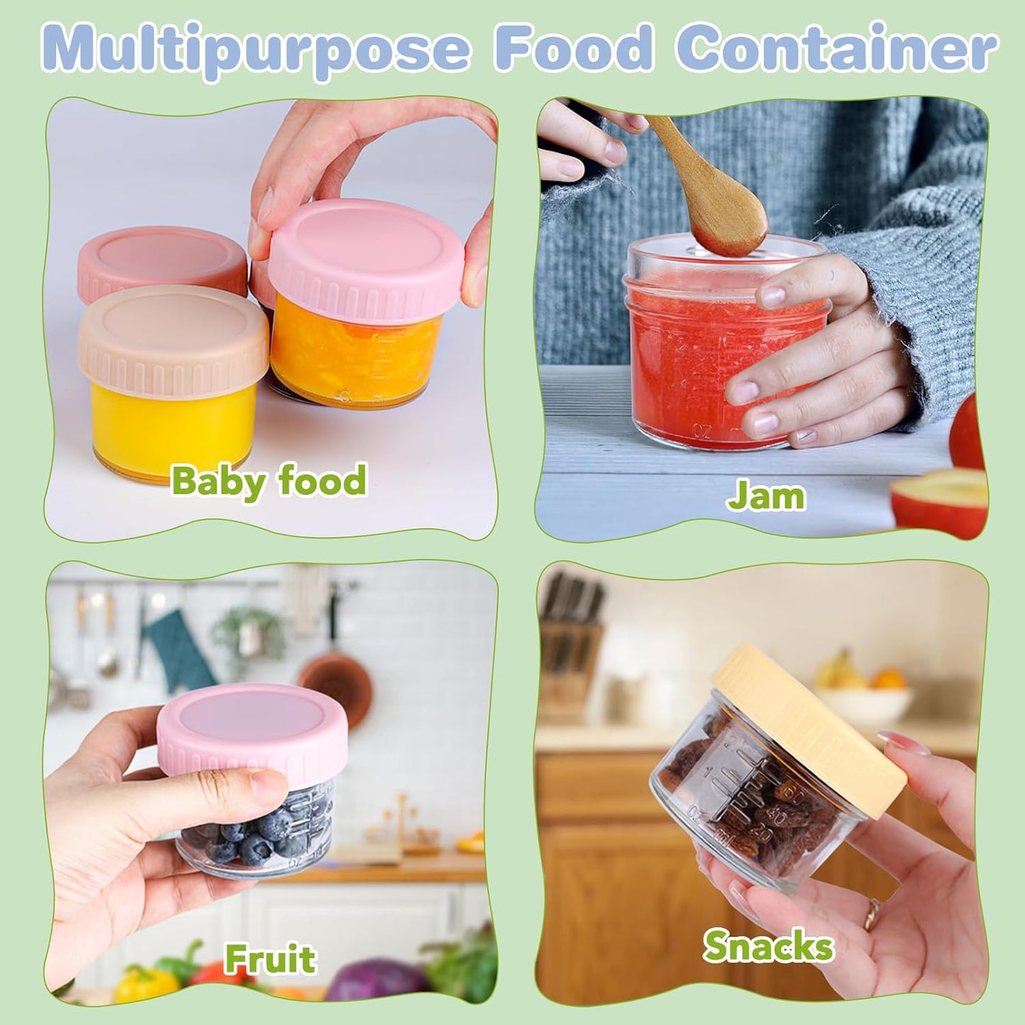 20 Pack Glass Baby Food Storage Containers, 4 oz Leakproof Baby Food Jars with Lids, Small Glass Food Containers for Infant Baby, Freezer & Microwave Safe, BPA Free