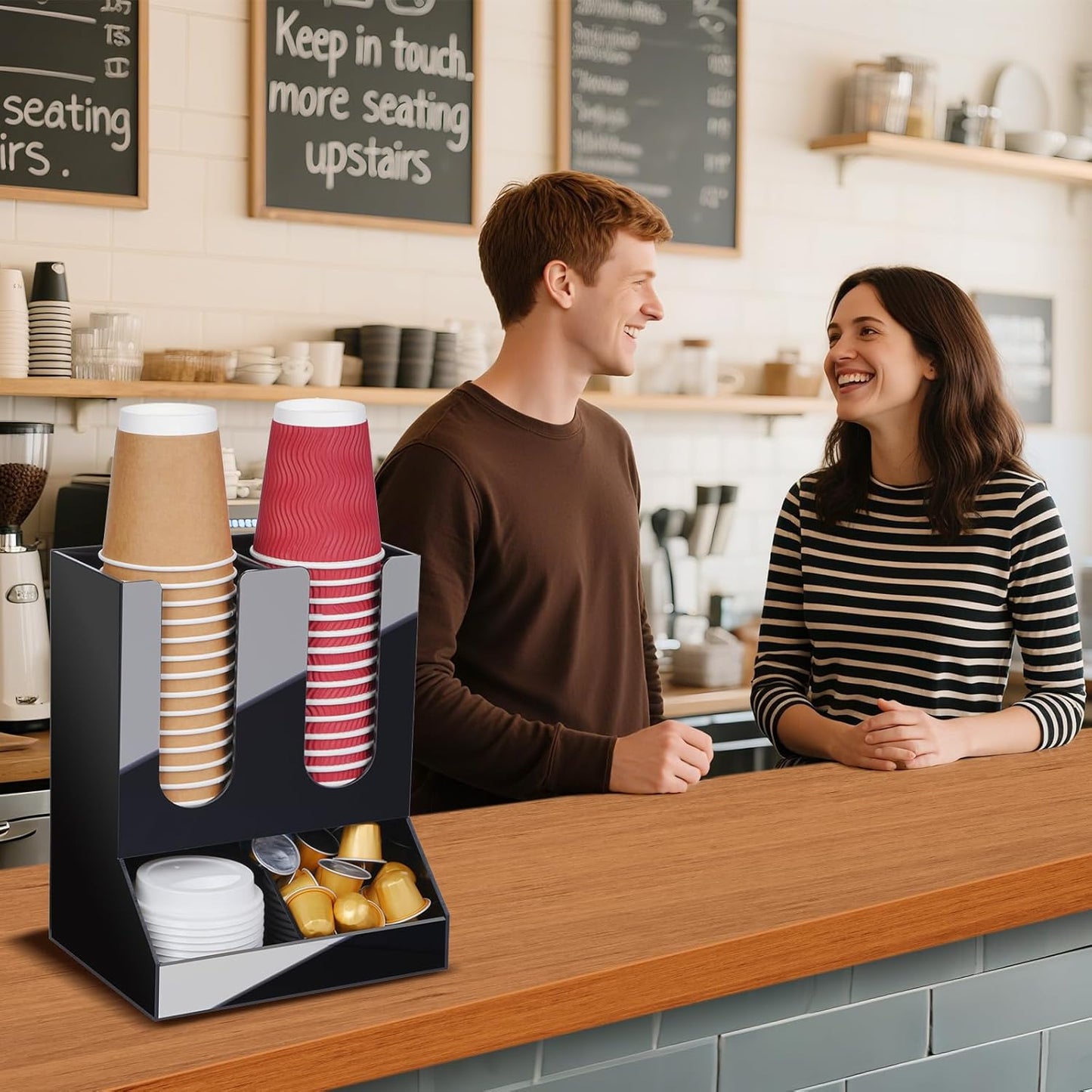 MYITYARD Coffee Station Organizer, Coffee Cup Holder for Countertop, Cup and Lid Dispenser with 4 Compartment, Coffee Bar Accessories Organizer for Home, Kitchen, Office and Breakroom