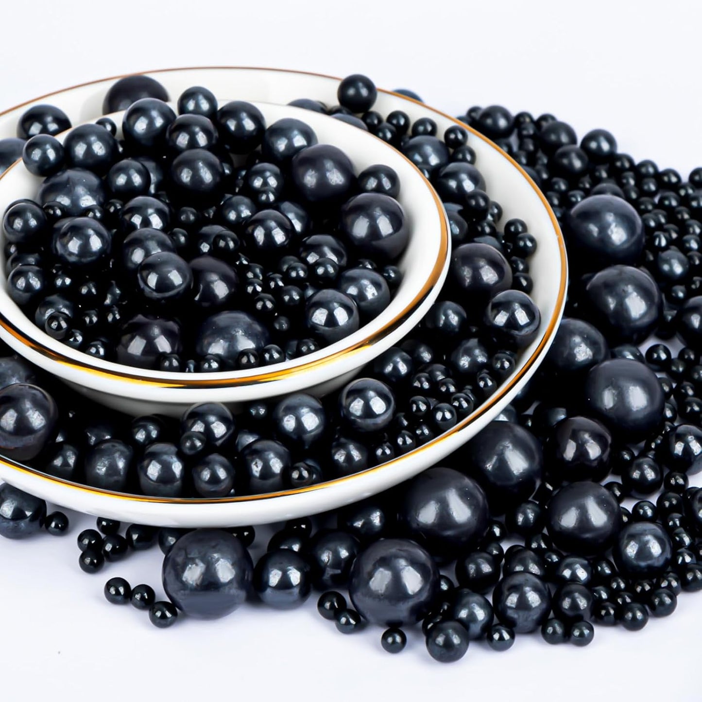 Twisweet Black Pearl Sprinkles for Cake Decorating, Edible Sugar Pearls for Baking, Mix Size, Cake Topper Cupcake Cookie Ice Cream Dessert Decorations, Halloween Birthday Christmas Supplies (130g/4.58oz)