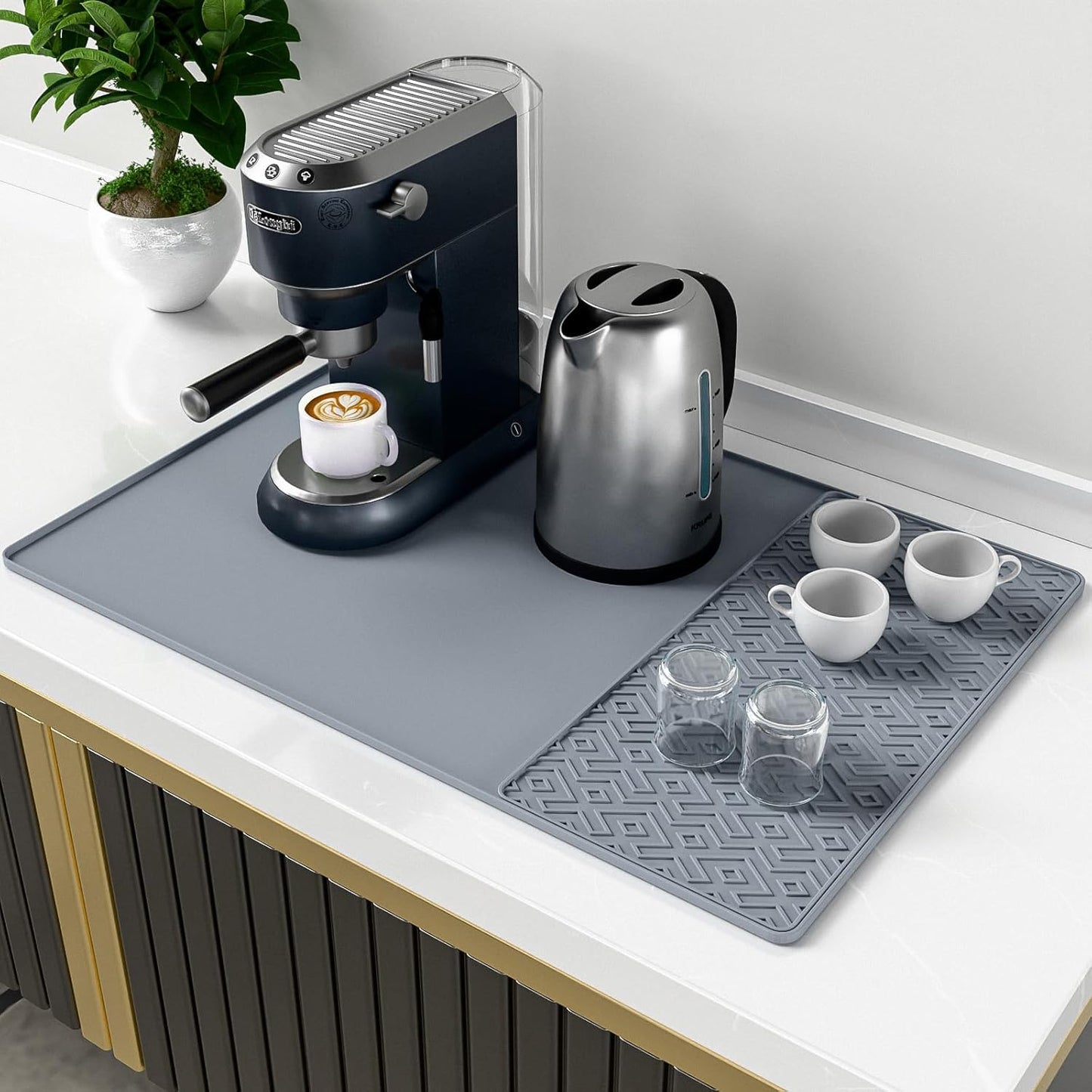 Silicone Coffee mat 24''x16'' – Non-Slip Bar Mat with Detachable Drying Layer for Espresso Machines, Countertops & Dish Racks