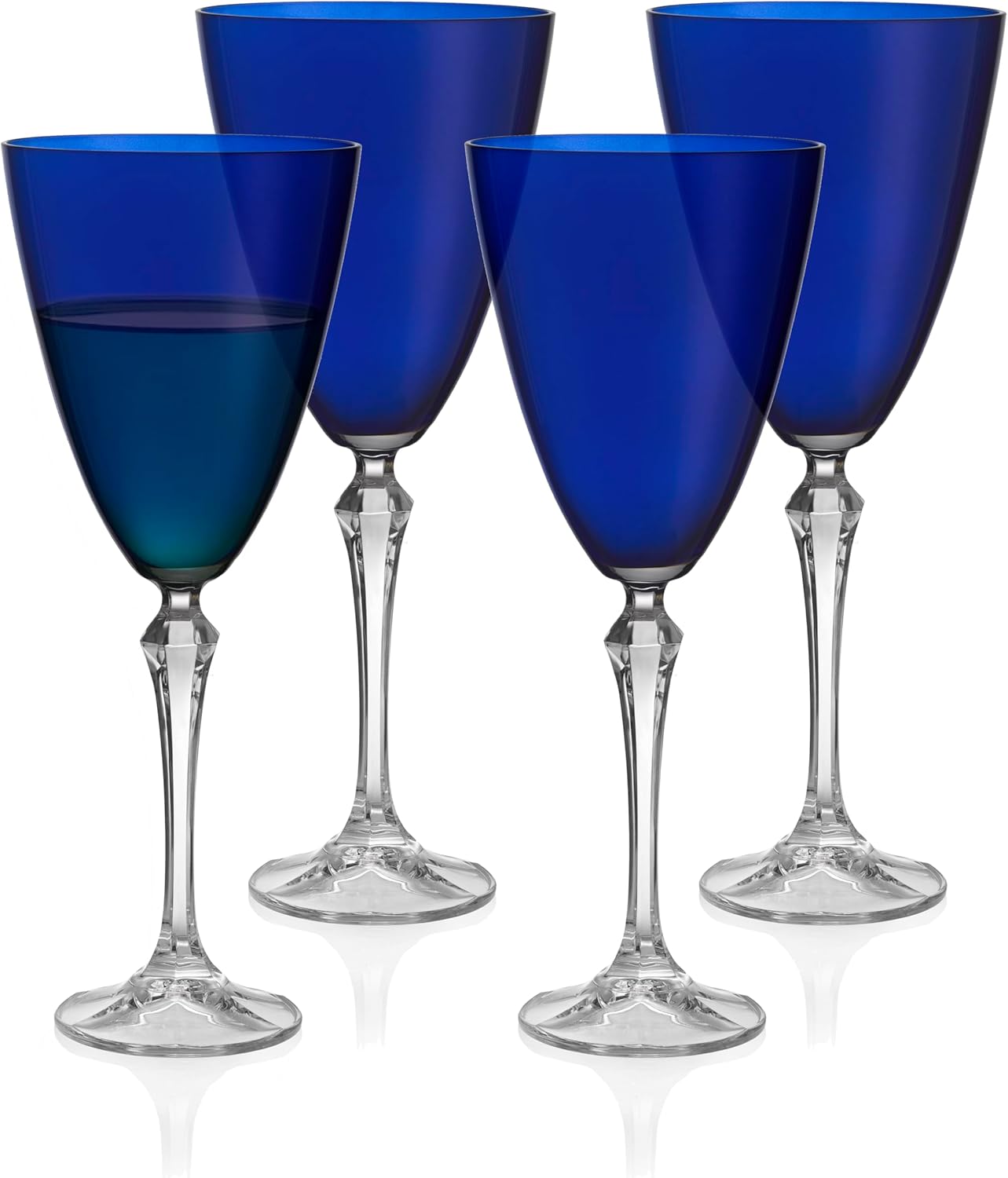 Barski Wine Glass - Set of 4 - Blue Colored Cup - for Water - White or Red Wine - 9 fl. Oz. - Clear Stem - Glasses - Made in Europe
