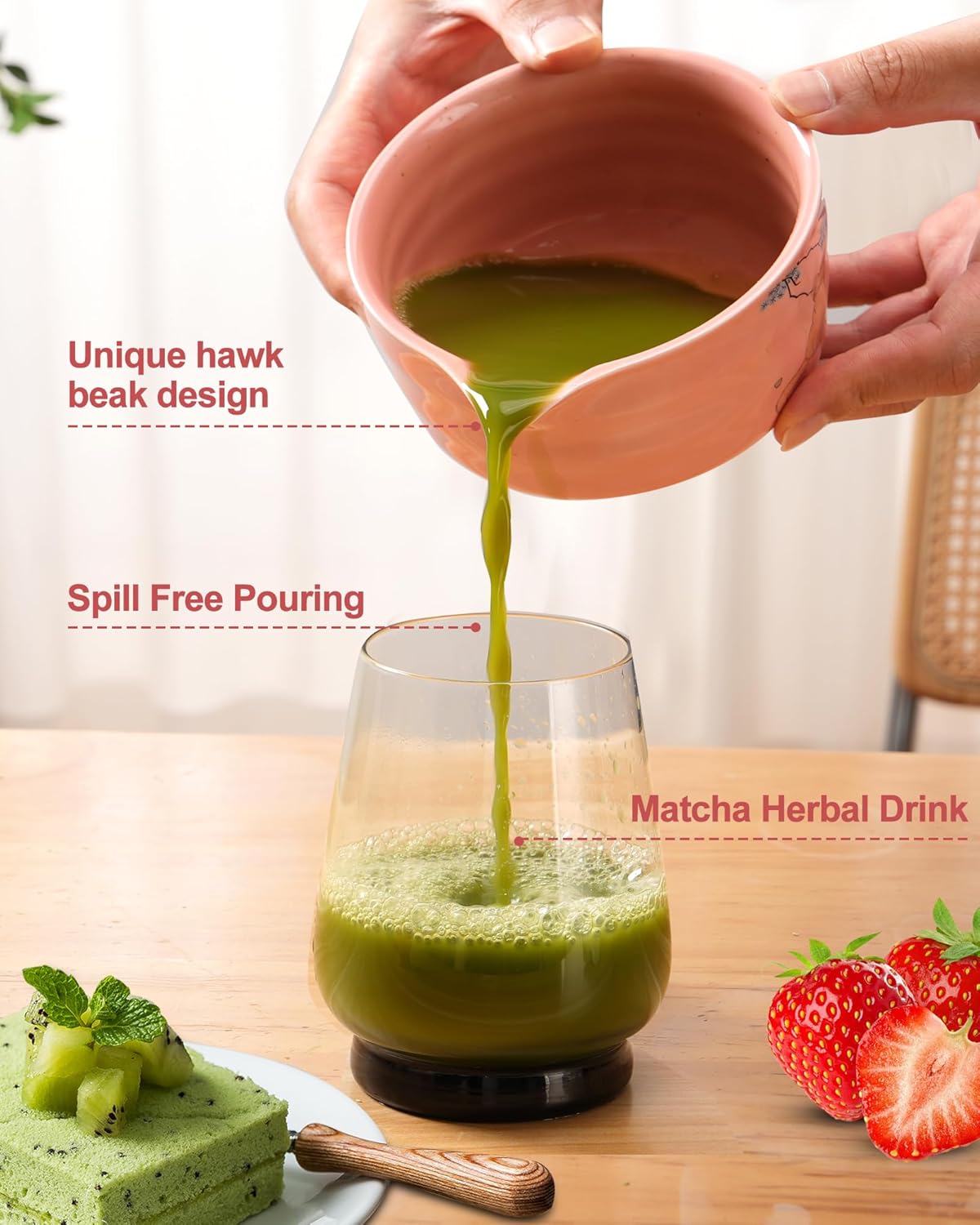 Matcha Set - Japanese Matcha Kit Set 7-Pcs: Ceramic Bowl (Chawan), Matcha Whisk and Holder, Bamboo Scoop, Scoop Rest, Sifter and Towel - Authentic Tea Ceremony Tools for Tea Lovers (Hot Pink)