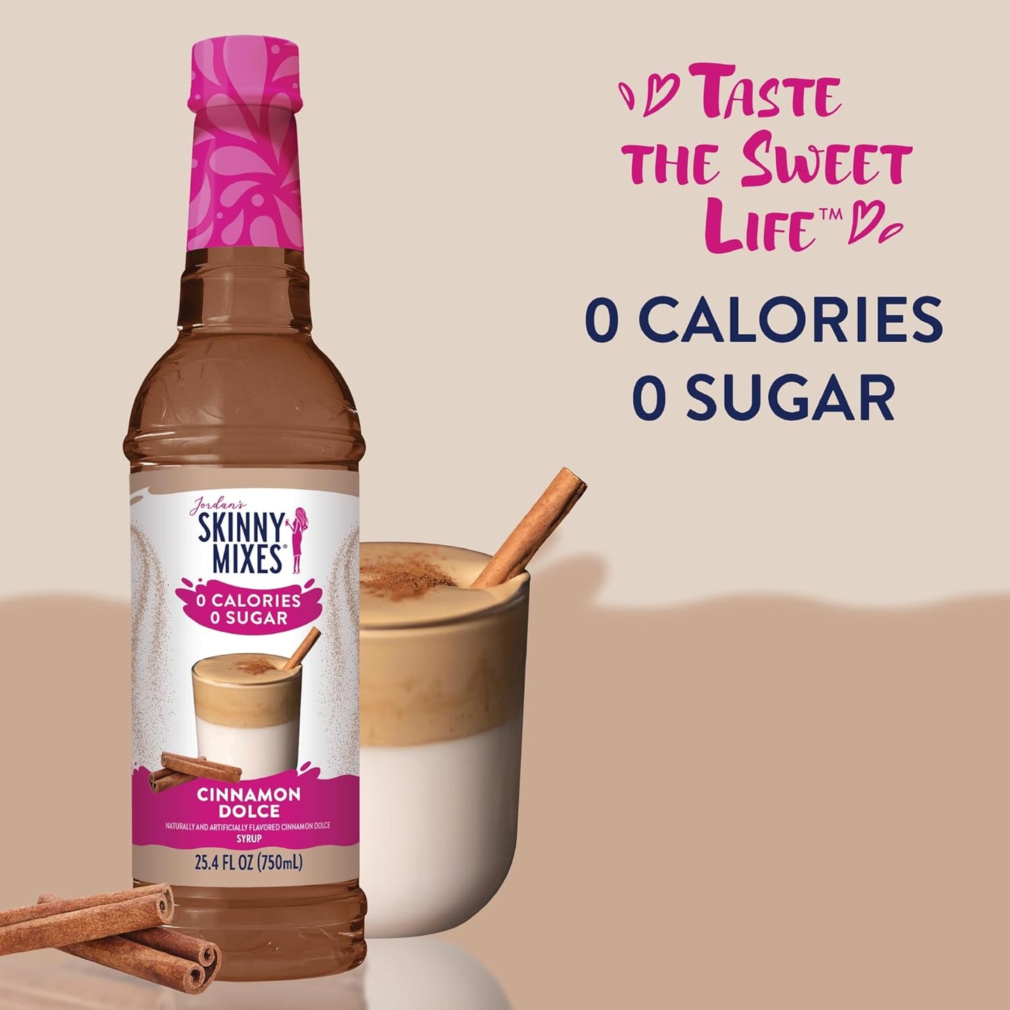 Jordan's Skinny Syrups Sugar Free Coffee Syrup, Cinnamon Dolce Flavor Drink Mix, Zero Calorie Flavoring for Chai Latte, Protein Shake, Food and More, Gluten Free, Keto Friendly, 25.4 Fl Oz, 1 Pack