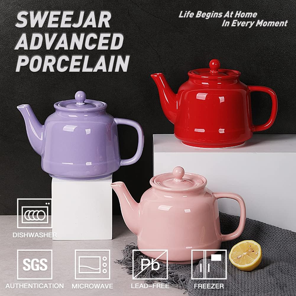 Sweejar 35 oz Porcelain Tea Pot, Teapot with Removable 18/8 Stainless Steel Infuser, Microwave & Dishwasher Safe Tea Maker, Tea Infuser Pots for Blooming loose Leaf Tea,Chrismas Women Gift(Purple)