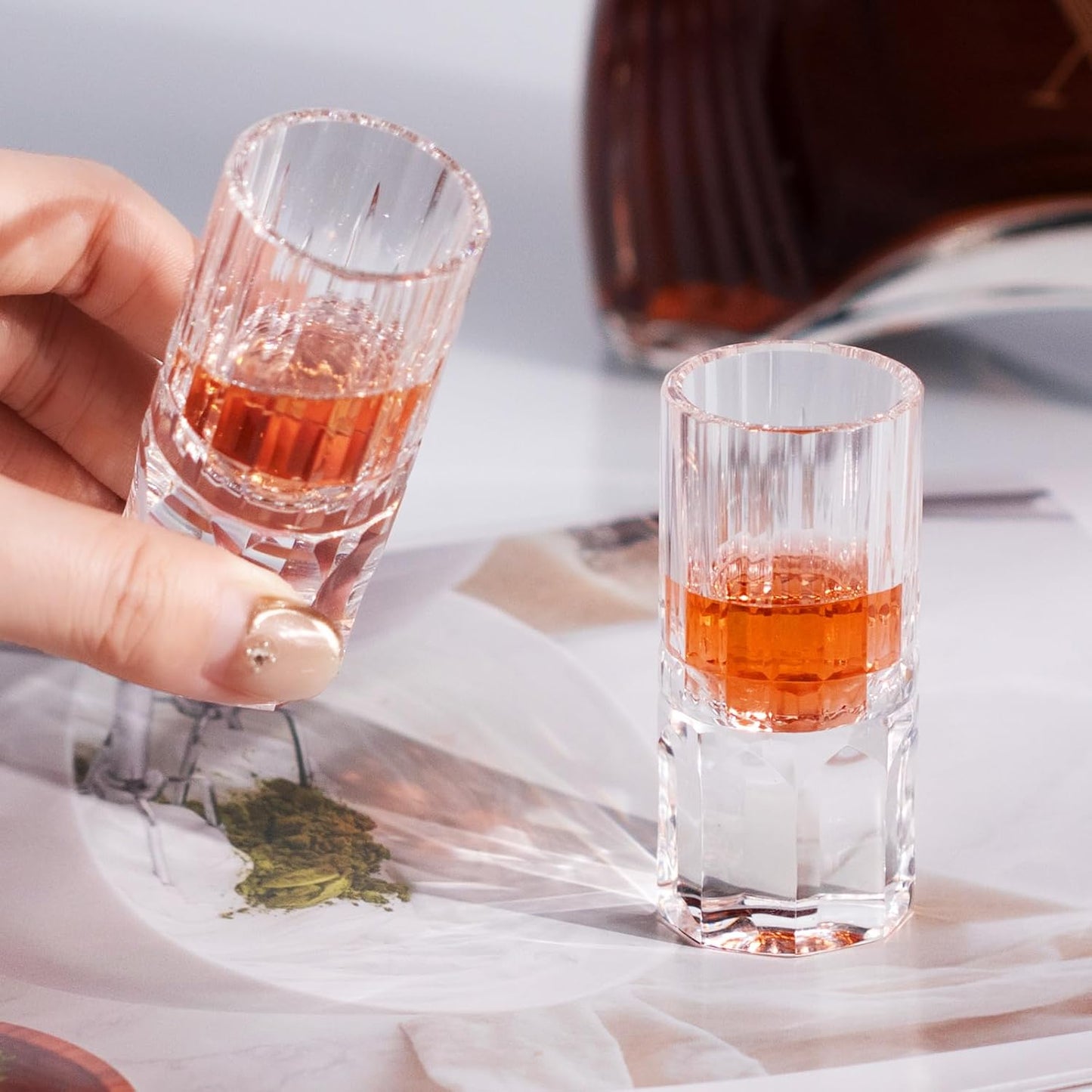 KAMMAK Crystal Shot Glasses Set of 2, Handcrafted Stemless White Shot Glasses, 0.77oz Engagement Gifts for Couples, Women, Men, Hand Blown