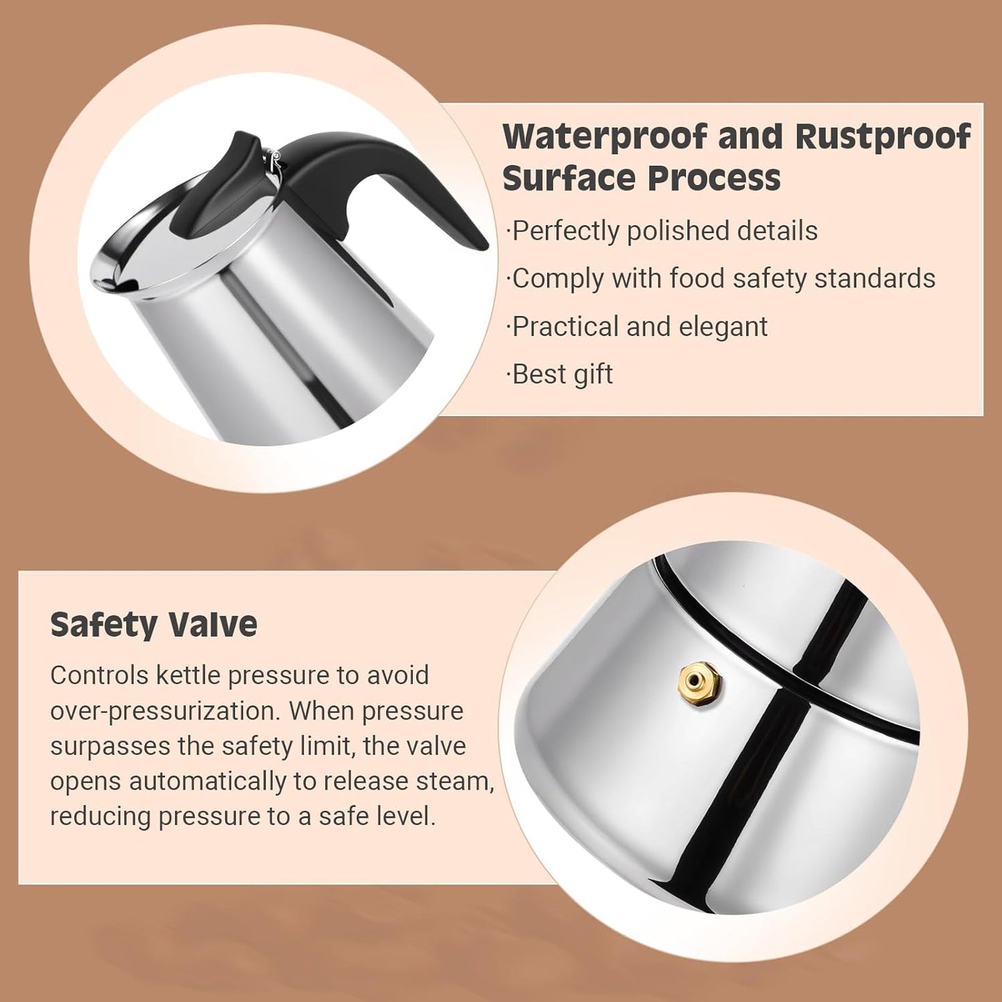 Moka Pot, 9 Cups (15.9 oz) Stovetop Espresso Maker, 304 Stainless Steel Moka Pot, Induction Compatible, Silver