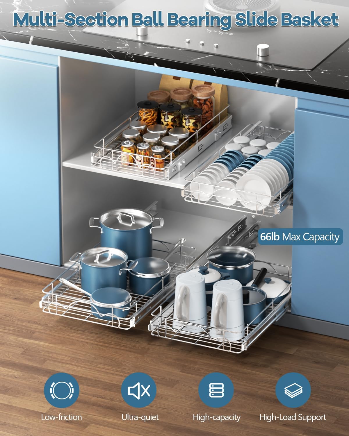 14" Wx21 D Pull Out Cabinet Organizer, Home Shelf Organization, Heavy-Duty Pull Out Shelves for Cabinets, Slide Out Drawers Organizer for Kitchen, Pantry