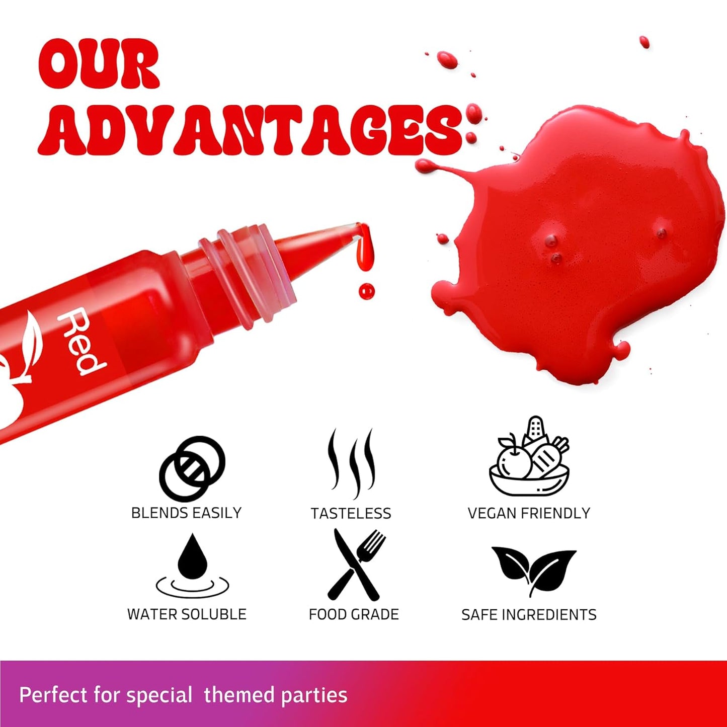 Food Coloring Set - Rainbow Edible Food Color Dye for Baking, Cake Decorating, Royal Icing, Cookie, Fondant and Macaron - 7 x 15g Food Grade Liquid Food Coloring Kit for DIY Slime and Crafts Making