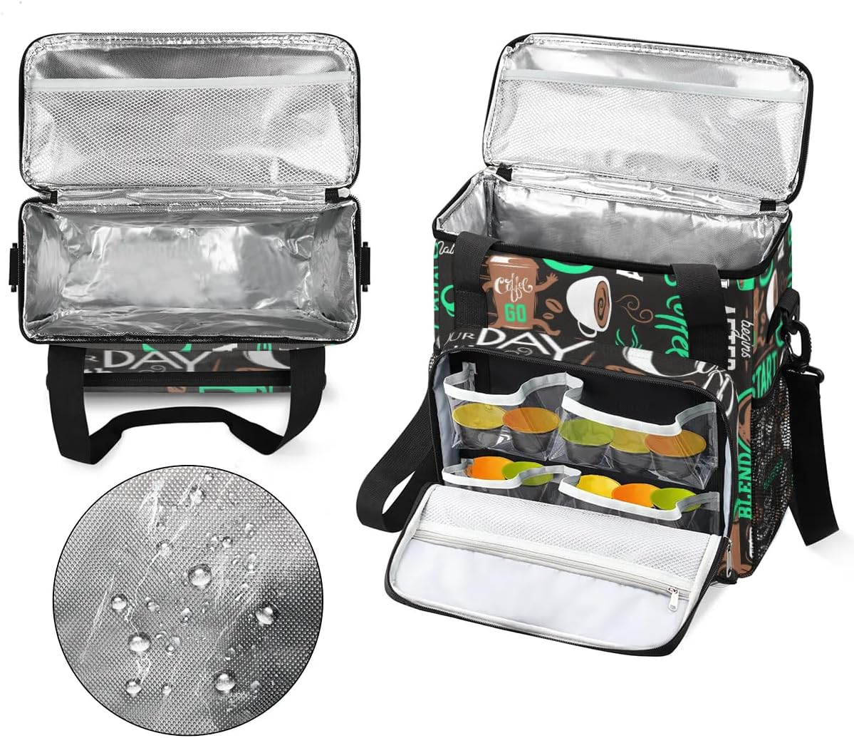 coffee cup coffee beans cyan Coffee Maker Carring Bag Travel Carrying Storage Tote Bag Compatible Portable Single Serve Coffee Brewer Case with Pockets for K-cup Pods